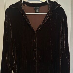 Rafaella Women's Dark Brown Velvet Button Down Shirt